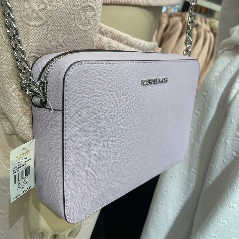 MICHAEL KORS Jet Set Large Saffiano Leather EW Crossbody Bag Light Quartz NWT